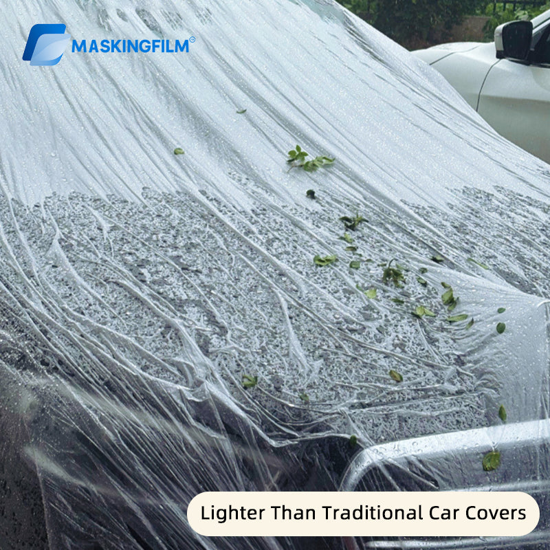 Disposable Car Cover - Universal Sun Rain & Dust Protection, Transparent Thin Full-Cover Auto Body Shield for SUV and Sedan ﻿ ﻿