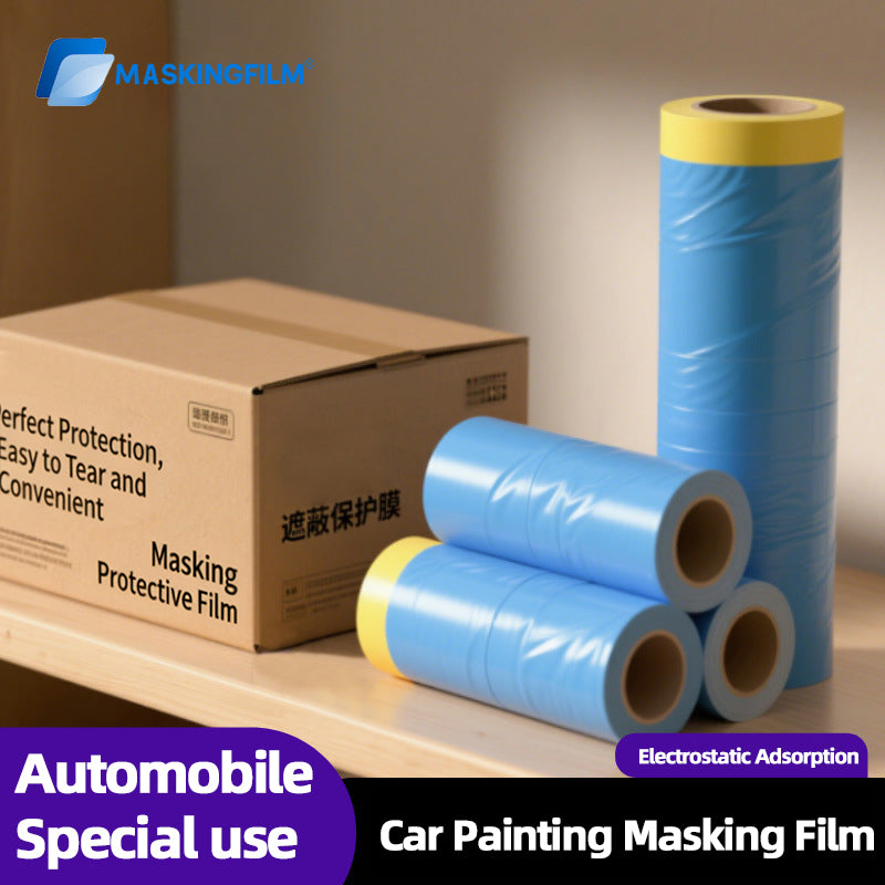 Automotive Spray Painting Masking Film - High-Quality Blue Protective Coating, Tear-Resistant with Masking Tape for Flawless Paint Protection & Precision Covering in Auto Body Repair ﻿ ﻿