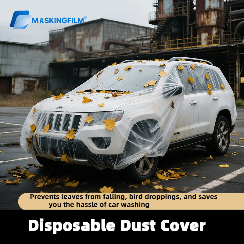 Disposable Car Cover - Universal Sun Rain & Dust Protection, Transparent Thin Full-Cover Auto Body Shield for SUV and Sedan ﻿ ﻿
