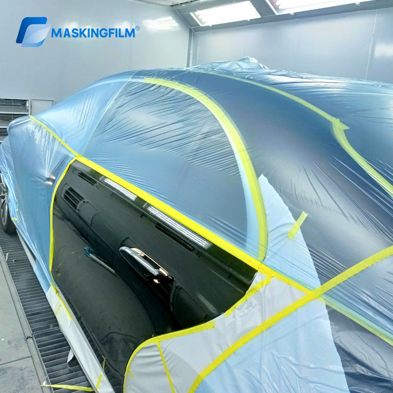 Automotive Spray Painting Masking Film - High-Quality Blue Protective Coating, Tear-Resistant with Masking Tape for Flawless Paint Protection & Precision Covering in Auto Body Repair ﻿ ﻿