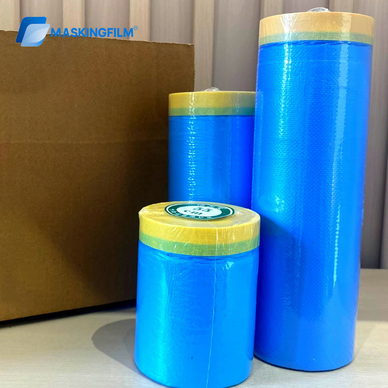 Automotive Spray Painting Masking Film - High-Quality Blue Protective Coating, Tear-Resistant with Masking Tape for Flawless Paint Protection & Precision Covering in Auto Body Repair ﻿ ﻿