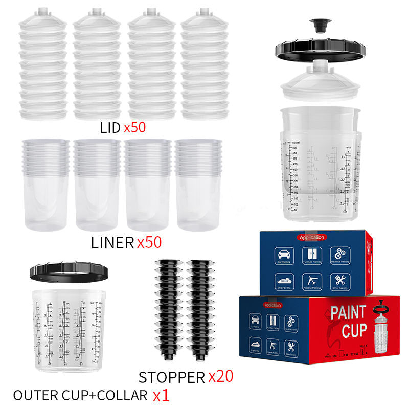 Wholesale 800ml Plastic PP Car Body Refinish Accessories Disposable Paint Mixing Cups with Lid and Outer Cup for Chemical Use