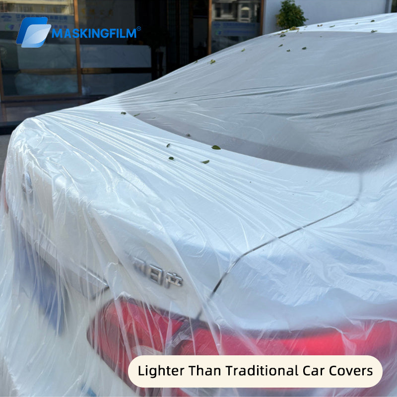 Disposable Car Cover - Universal Sun Rain & Dust Protection, Transparent Thin Full-Cover Auto Body Shield for SUV and Sedan ﻿ ﻿
