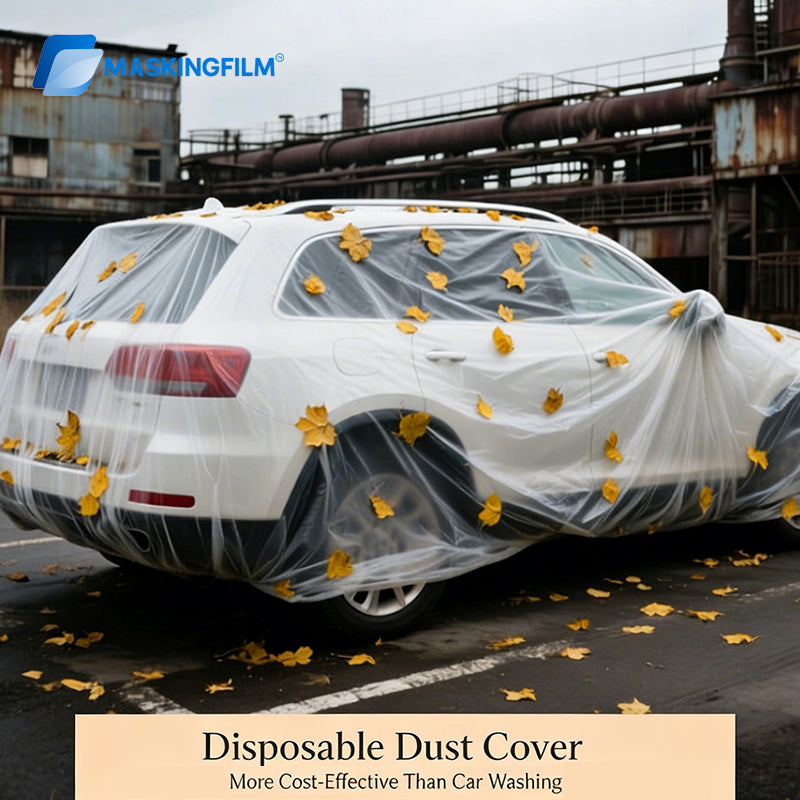 Disposable Car Cover - Universal Sun Rain & Dust Protection, Transparent Thin Full-Cover Auto Body Shield for SUV and Sedan ﻿ ﻿
