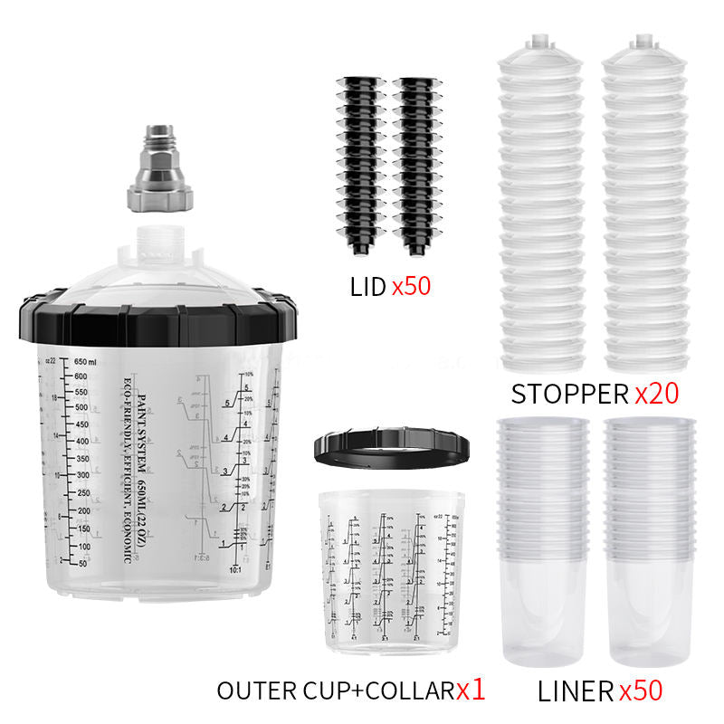 Wholesale 800ml Plastic PP Car Body Refinish Accessories Disposable Paint Mixing Cups with Lid and Outer Cup for Chemical Use