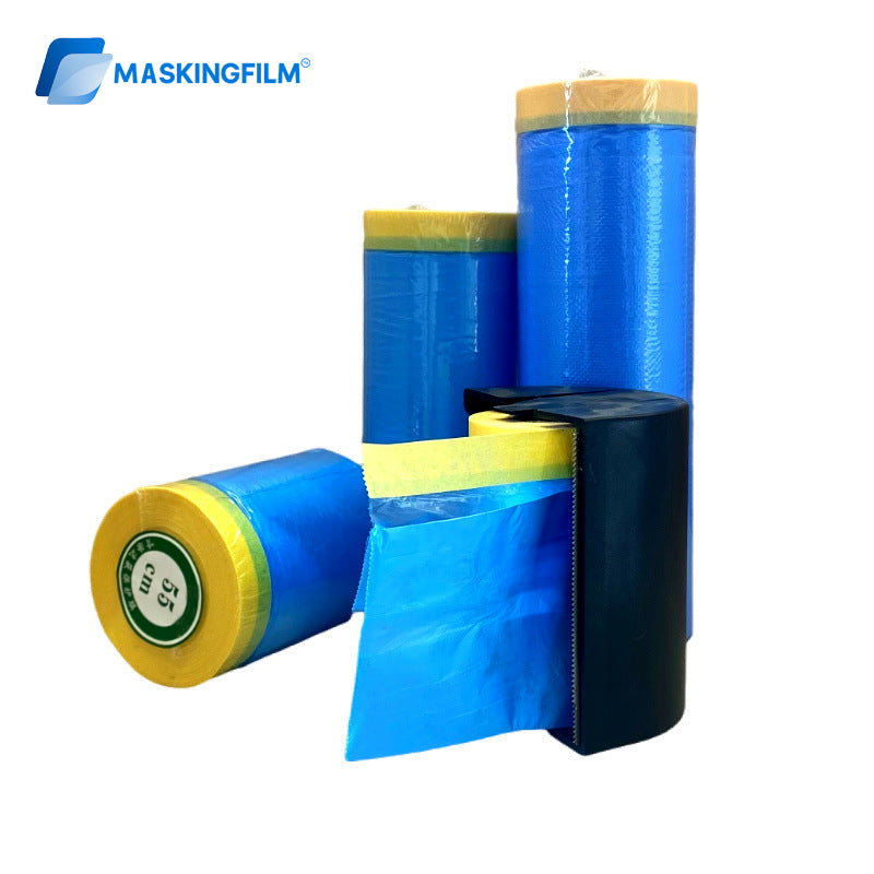 Automotive Spray Painting Masking Film - High-Quality Blue Protective Coating, Tear-Resistant with Masking Tape for Flawless Paint Protection & Precision Covering in Auto Body Repair ﻿ ﻿