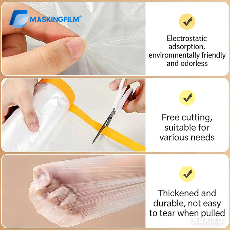 Car Masking Film with Tape – High Density Paint Protection for Automotive, Furniture & Dust Covering (20–400cm)