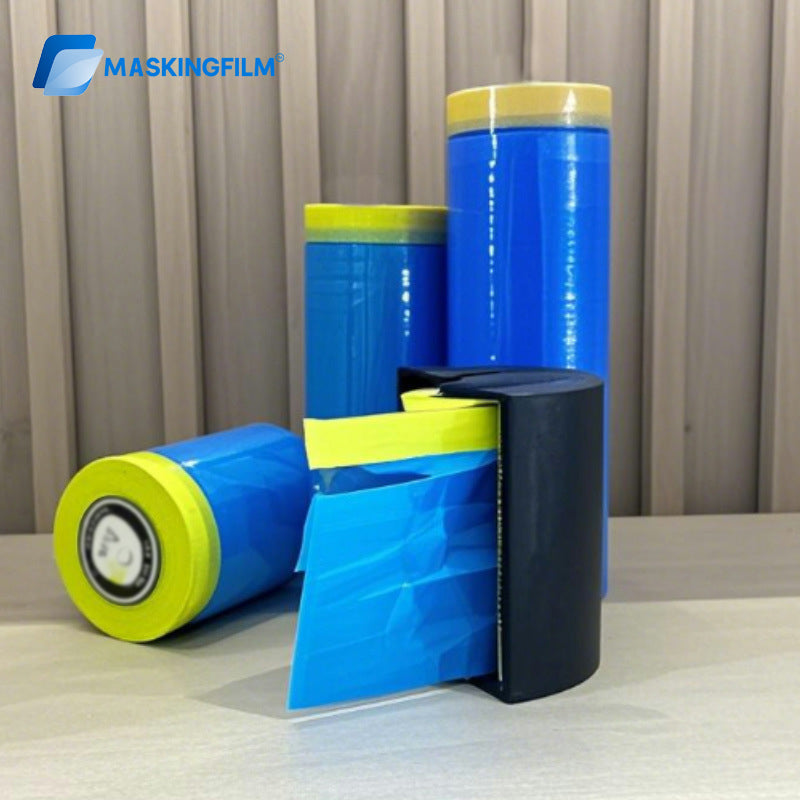 Automotive Spray Painting Masking Film - High-Quality Blue Protective Coating, Tear-Resistant with Masking Tape for Flawless Paint Protection & Precision Covering in Auto Body Repair ﻿ ﻿